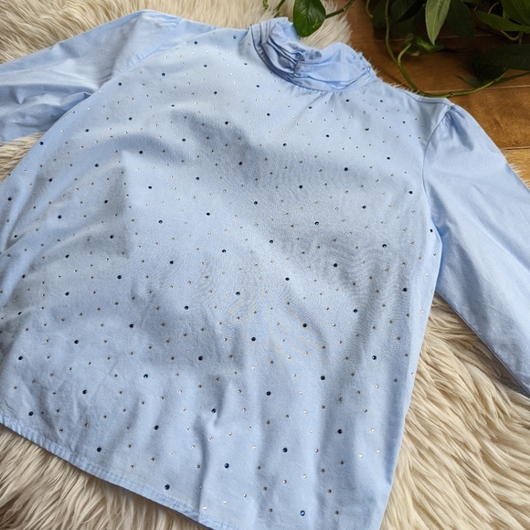 ๐ ZARA - Jeweled Mock Neck Blouse - Picture 4 of 11